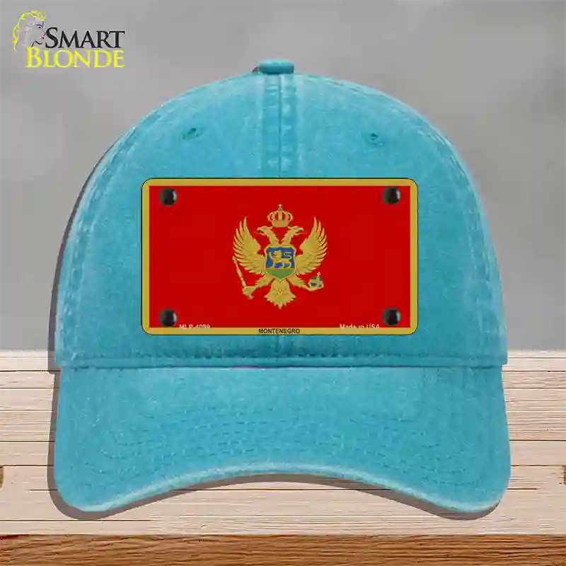 Montenegro Flag Novelty License Plate Hat Unconstructed Cotton / Lake Blue