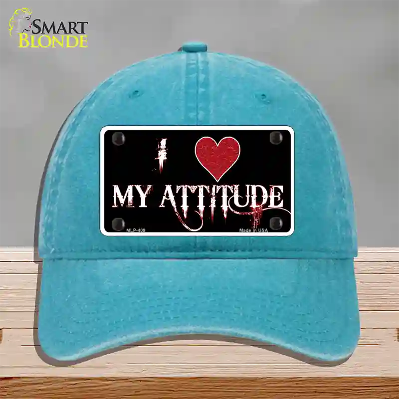 I Love My Attitude Novelty License Plate Hat Unconstructed Cotton / Lake Blue