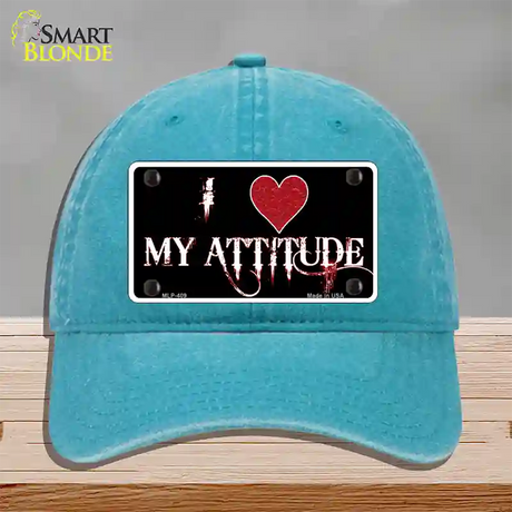 I Love My Attitude Novelty License Plate Hat Unconstructed Cotton / Lake Blue