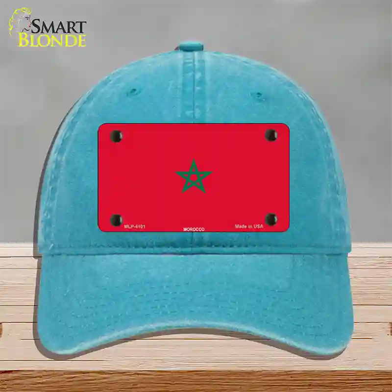 Morocco Flag Novelty License Plate Hat Unconstructed Cotton / Lake Blue