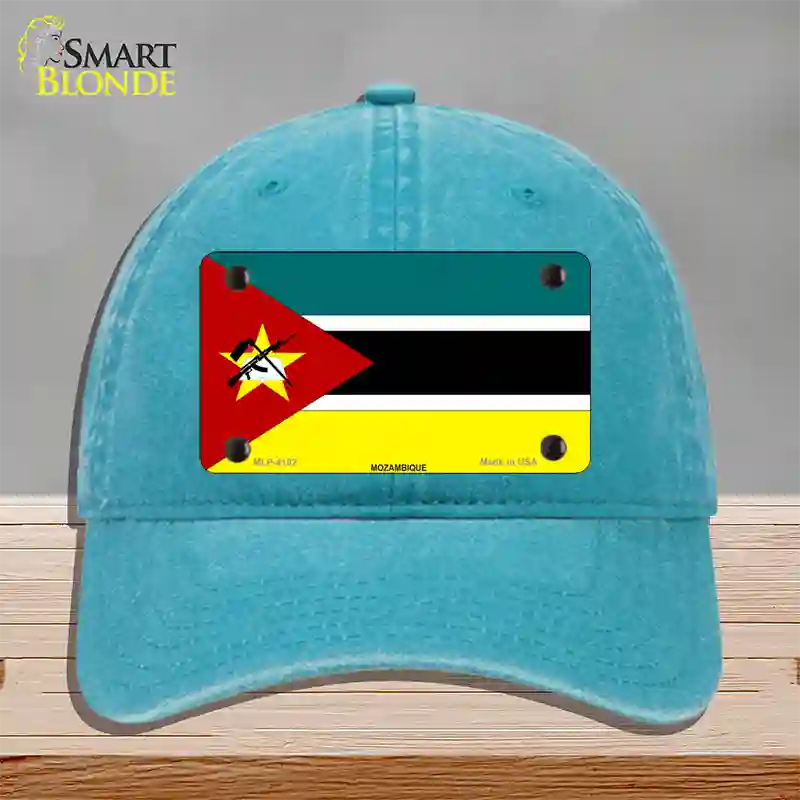 Mozambique Flag Novelty License Plate Hat Unconstructed Cotton / Lake Blue