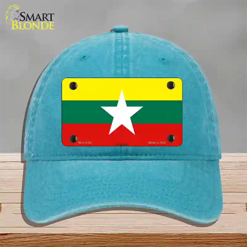 Myanmar Flag Novelty License Plate Hat Unconstructed Cotton / Lake Blue