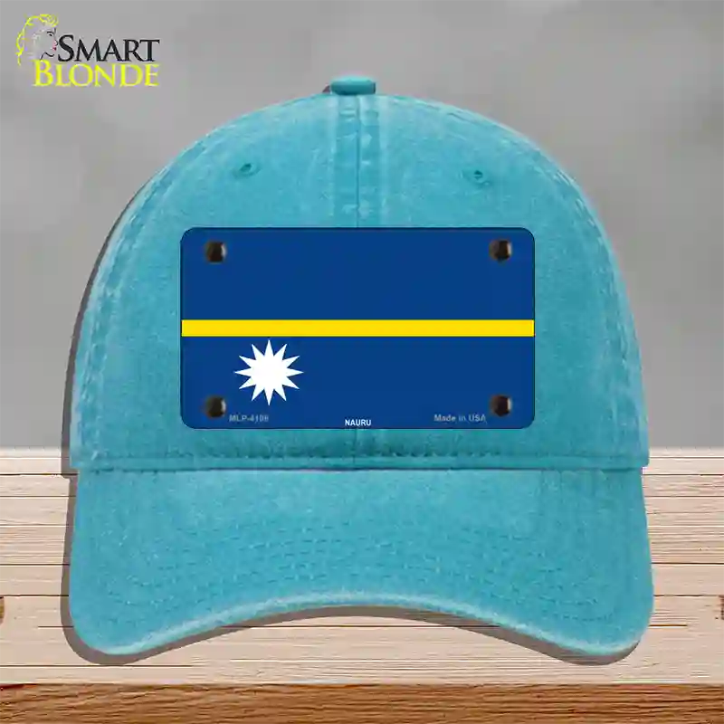 Nauru Flag Novelty License Plate Hat Unconstructed Cotton / Lake Blue