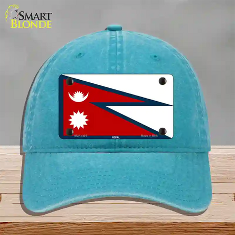 Nepal Flag Novelty License Plate Hat Unconstructed Cotton / Lake Blue