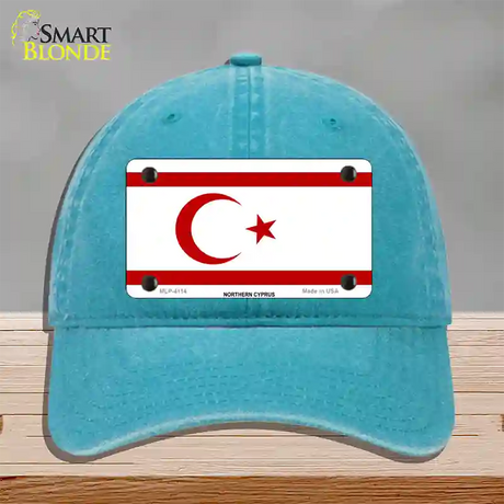 Northern Cyprus Flag Novelty License Plate Hat Unconstructed Cotton / Lake Blue