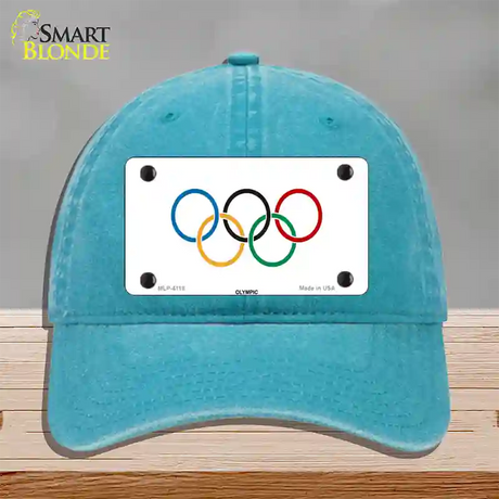 Olympic Flag Novelty License Plate Hat Unconstructed Cotton / Lake Blue