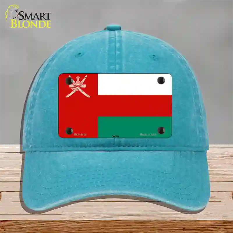 Oman Flag Novelty License Plate Hat Unconstructed Cotton / Lake Blue