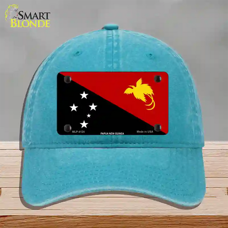 Papua New Guinea Flag Novelty License Plate Hat Unconstructed Cotton / Lake Blue