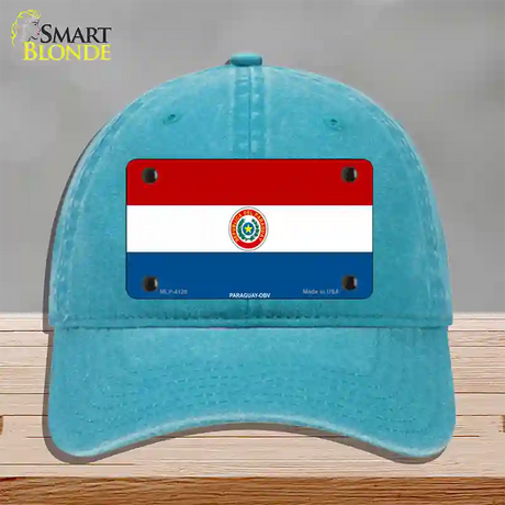 Paraguay-OBV Flag Novelty License Plate Hat Unconstructed Cotton / Lake Blue