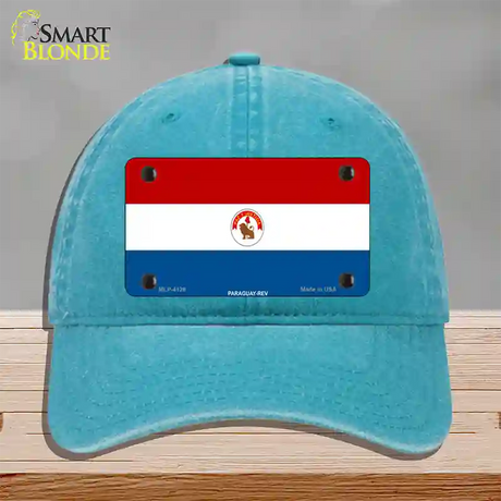 Paraguay-REV Flag Novelty License Plate Hat Unconstructed Cotton / Lake Blue