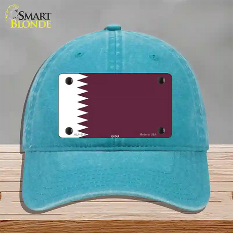 Qatar Flag Novelty License Plate Hat Unconstructed Cotton / Lake Blue