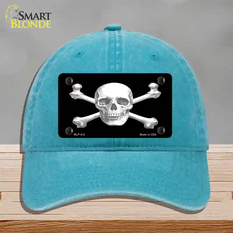 Skull And Cross Bones Novelty License Plate Hat Unconstructed Cotton / Lake Blue