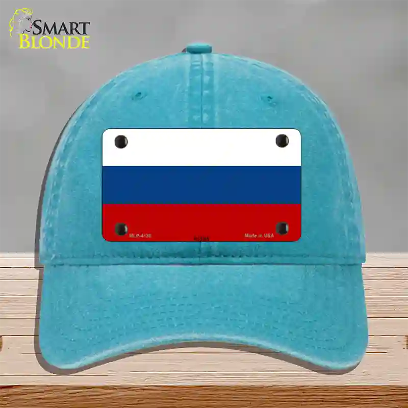 Russia Flag Novelty License Plate Hat Unconstructed Cotton / Lake Blue