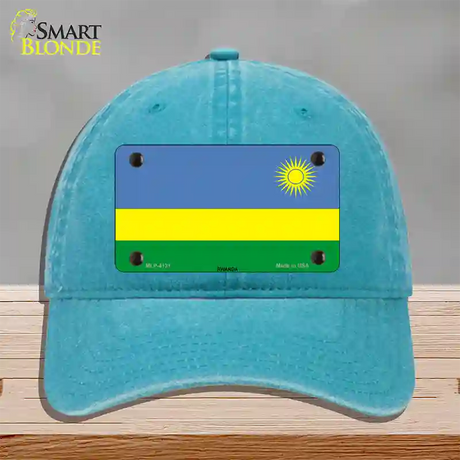 Rwanda Flag Novelty License Plate Hat Unconstructed Cotton / Lake Blue