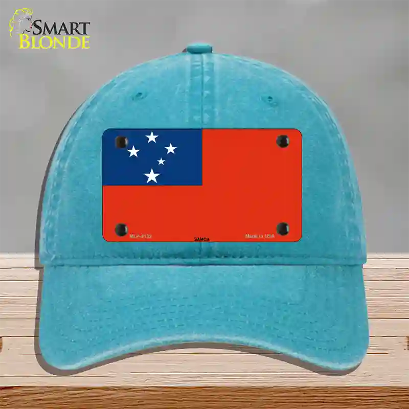 Samoa Flag Novelty License Plate Hat Unconstructed Cotton / Lake Blue