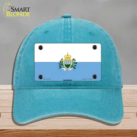 San Marino Flag Novelty License Plate Hat Unconstructed Cotton / Lake Blue