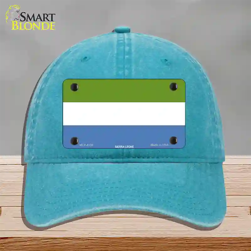 Sierra Leone Flag Novelty License Plate Hat Unconstructed Cotton / Lake Blue