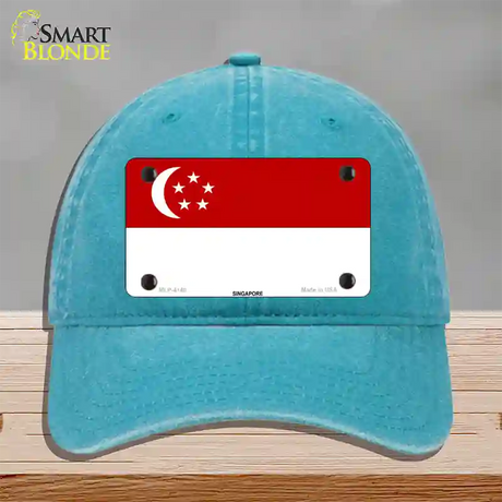 Singapore Flag Novelty License Plate Hat Unconstructed Cotton / Lake Blue