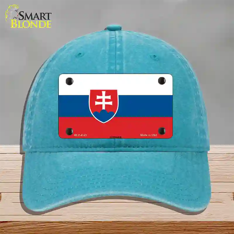 Slovakia Flag Novelty License Plate Hat Unconstructed Cotton / Lake Blue