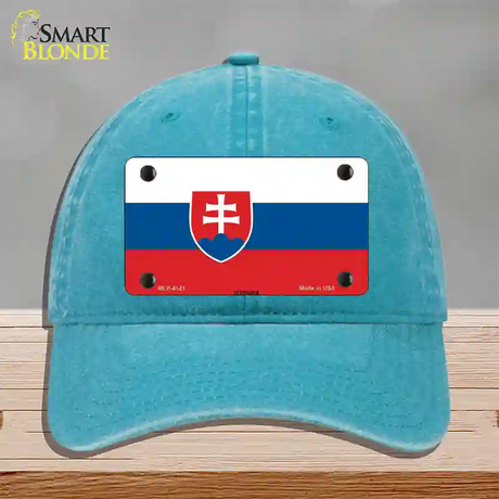 Slovakia Flag Novelty License Plate Hat Unconstructed Cotton / Lake Blue