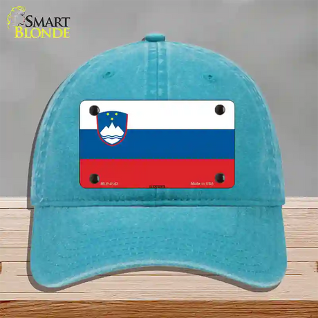 Slovenia Flag Novelty License Plate Hat Unconstructed Cotton / Lake Blue