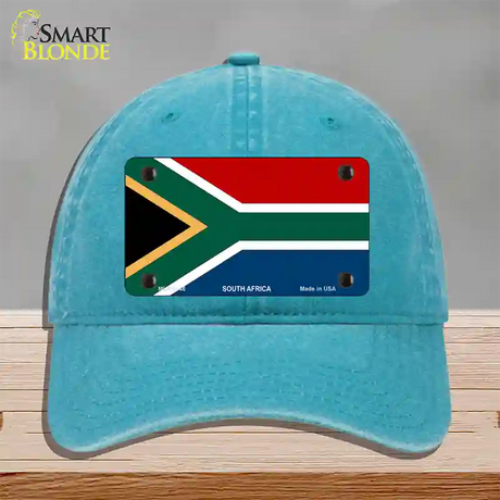 South Africa Flag Novelty License Plate Hat Unconstructed Cotton / Lake Blue