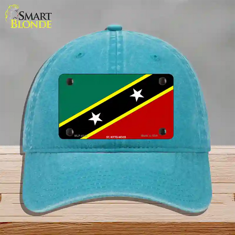 St Kitts-Nevis Flag Novelty License Plate Hat Unconstructed Cotton / Lake Blue