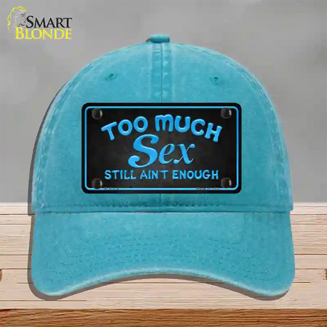 Too Much Sex Novelty License Plate Hat Unconstructed Cotton / Lake Blue