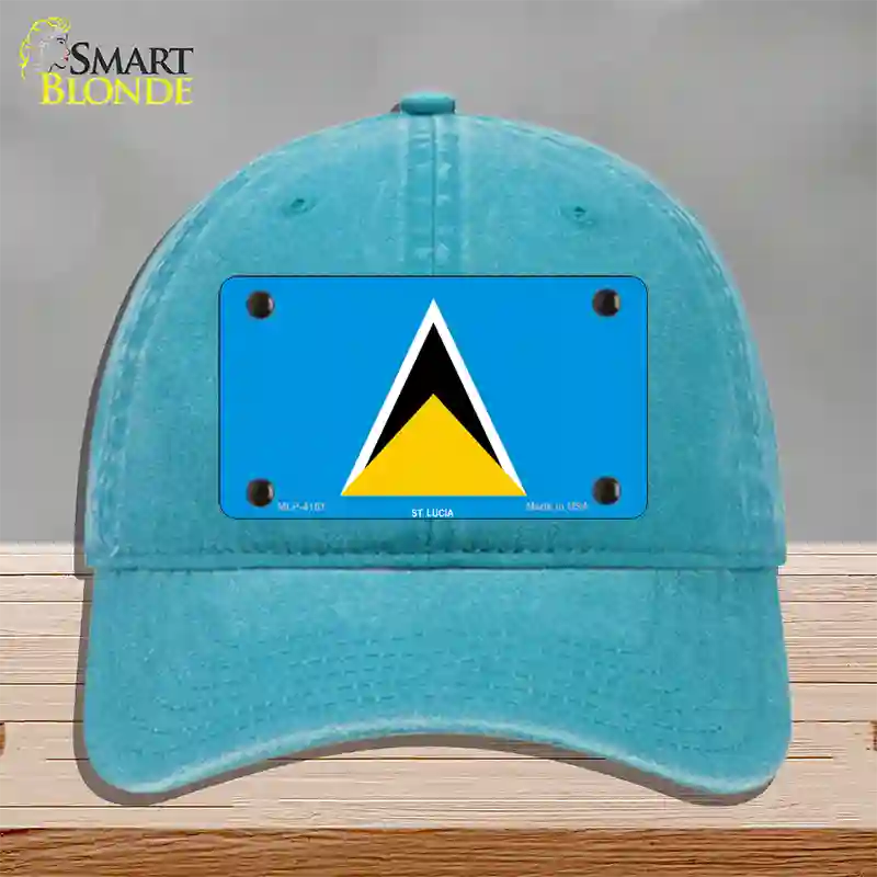 St Lucia Flag Novelty License Plate Hat Unconstructed Cotton / Lake Blue