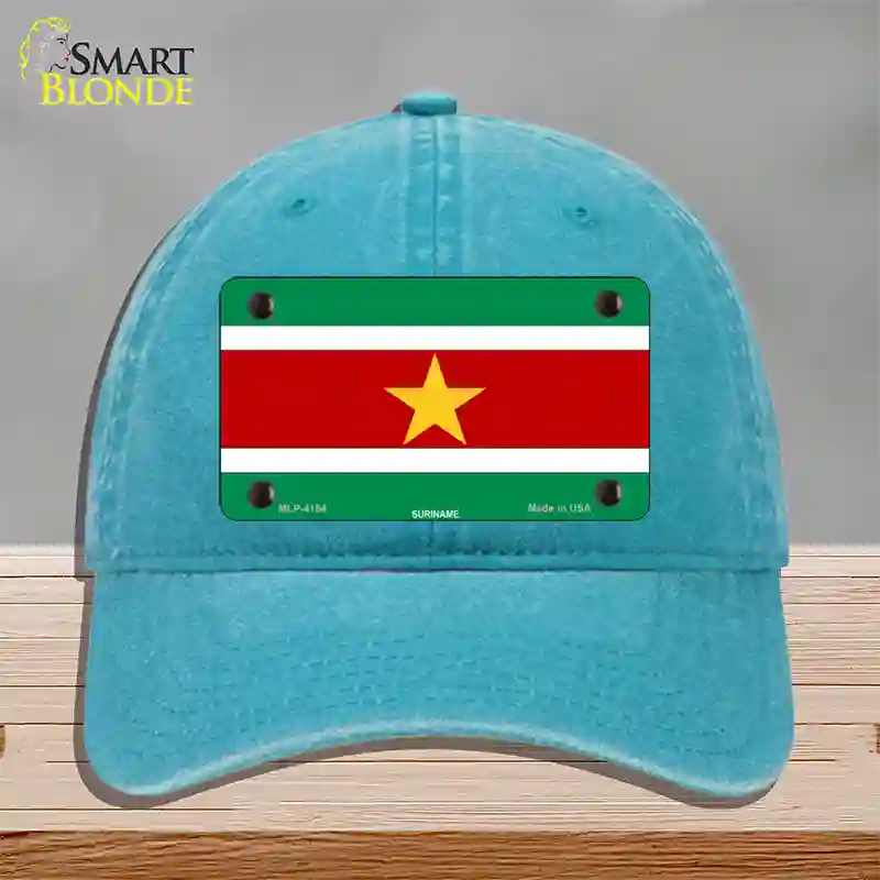 Suriname Flag Novelty License Plate Hat Unconstructed Cotton / Lake Blue