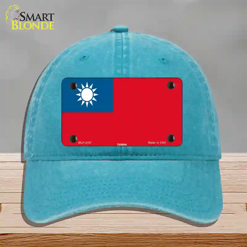 Taiwan Flag Novelty License Plate Hat Unconstructed Cotton / Lake Blue