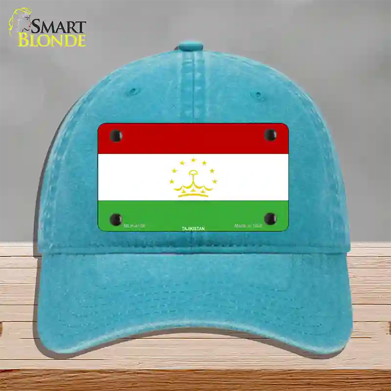 Tajikistan Flag Novelty License Plate Hat Unconstructed Cotton / Lake Blue