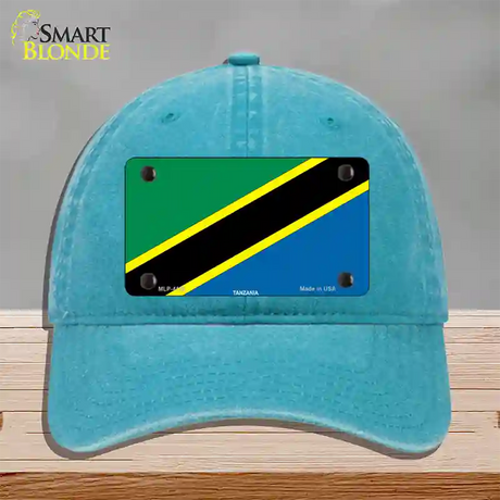 Tanzania Flag Novelty License Plate Hat Unconstructed Cotton / Lake Blue