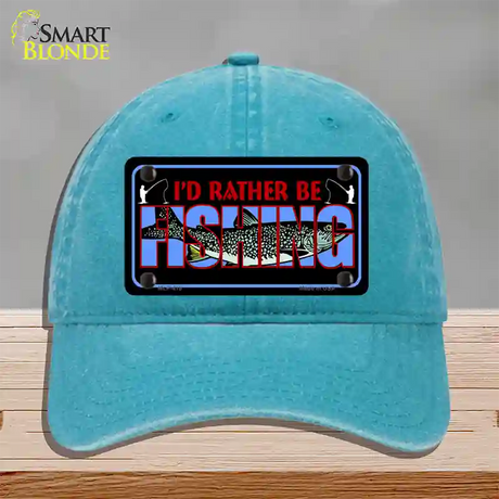 Rather Be Fishing Novelty License Plate Hat Unconstructed Cotton / Lake Blue