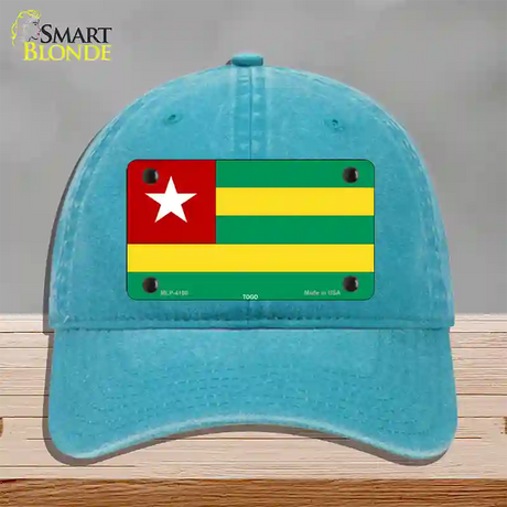 Togo Flag Novelty License Plate Hat Unconstructed Cotton / Lake Blue