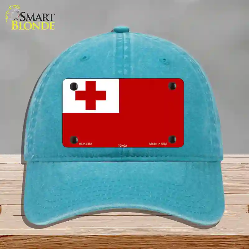 Tonga Flag Novelty License Plate Hat Unconstructed Cotton / Lake Blue