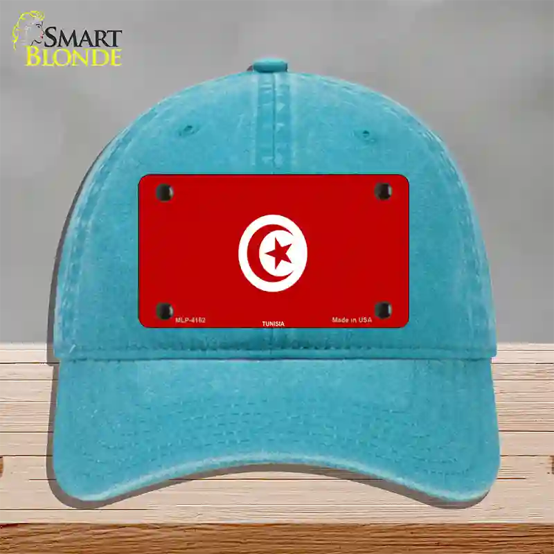 Tunisia Flag Novelty License Plate Hat Unconstructed Cotton / Lake Blue