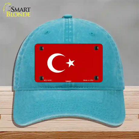 Turkey Flag Novelty License Plate Hat Unconstructed Cotton / Lake Blue