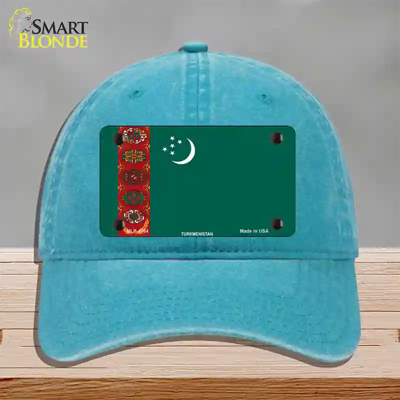 Turkmenistan Flag Novelty License Plate Hat Unconstructed Cotton / Lake Blue