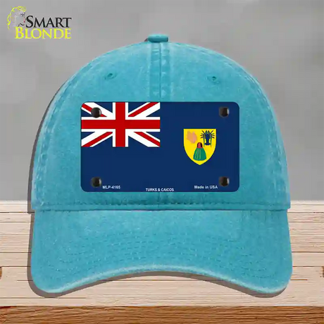 Turks And Caicos Flag Novelty License Plate Hat Unconstructed Cotton / Lake Blue