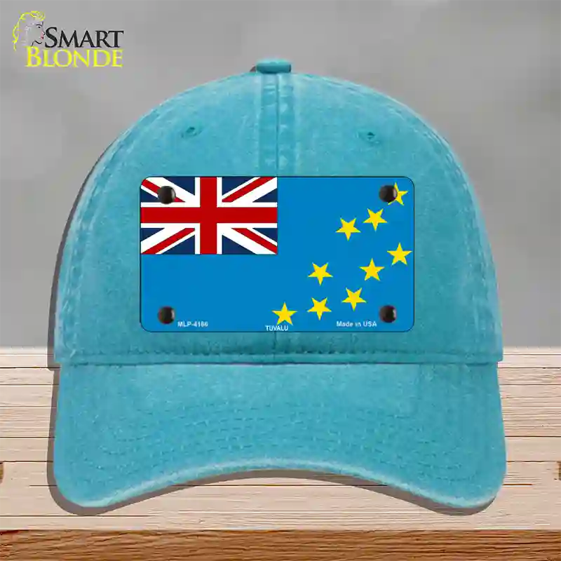 Tuvalu Flag Novelty License Plate Hat Unconstructed Cotton / Lake Blue