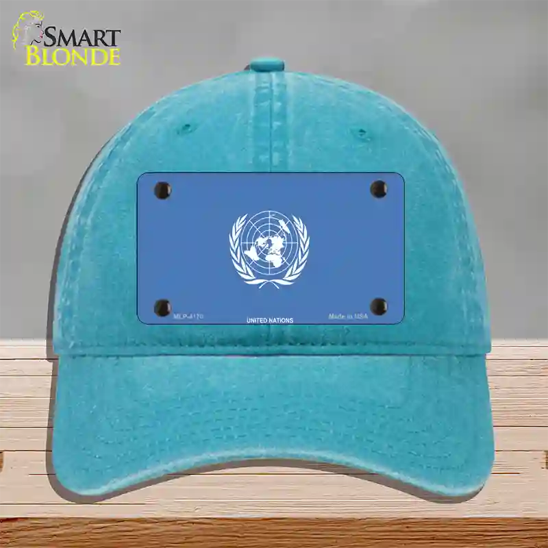 United Nations Flag Novelty License Plate Hat Unconstructed Cotton / Lake Blue