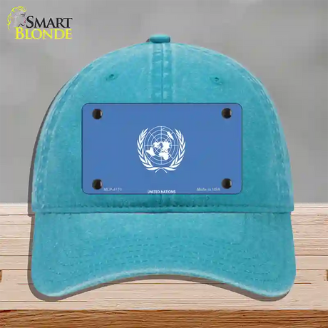 United Nations Flag Novelty License Plate Hat Unconstructed Cotton / Lake Blue