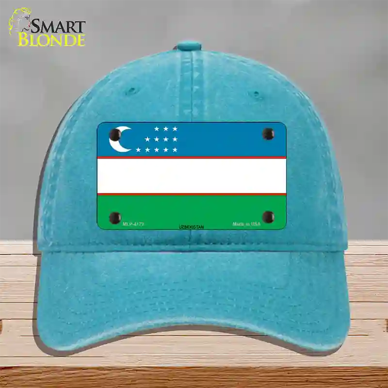 Uzbe Kistan Flag Novelty License Plate Hat Unconstructed Cotton / Lake Blue