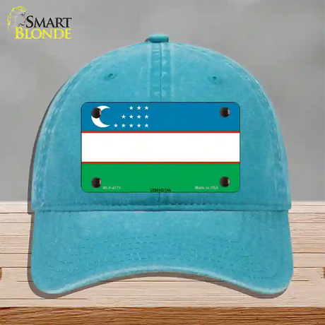 Uzbe Kistan Flag Novelty License Plate Hat Unconstructed Cotton / Lake Blue