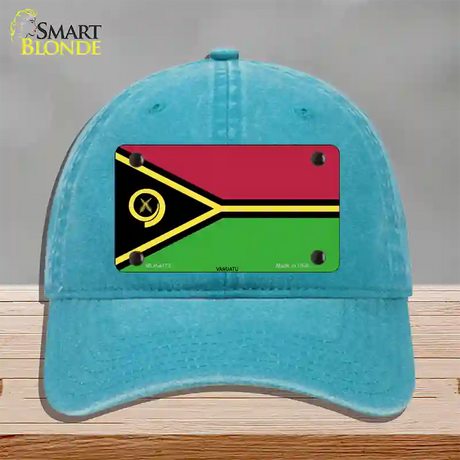 Vanuatu Flag Novelty License Plate Hat Unconstructed Cotton / Lake Blue