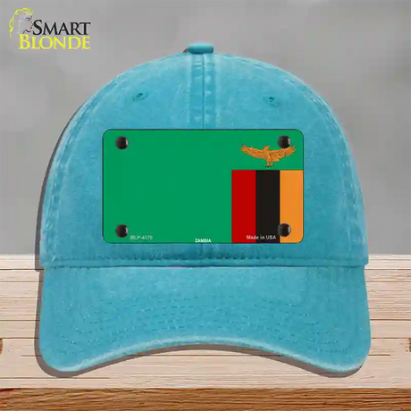 Zambia Flag Novelty License Plate Hat Unconstructed Cotton / Lake Blue