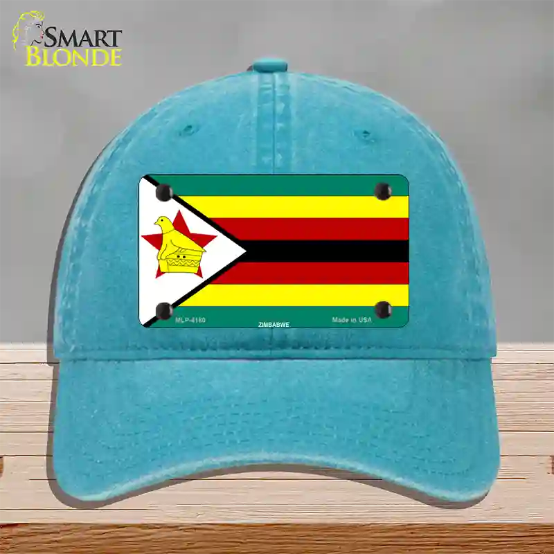 Zimbabwe Flag Novelty License Plate Hat Unconstructed Cotton / Lake Blue