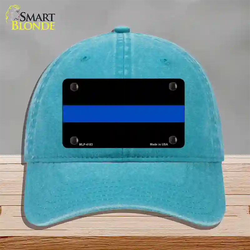 Thin Blue Line Police Novelty License Plate Hat Unconstructed Cotton / Lake Blue