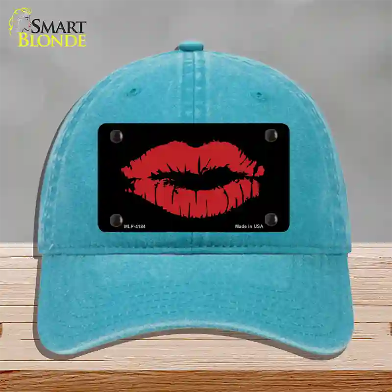 Full Red Lips Novelty License Plate Hat Unconstructed Cotton / Lake Blue